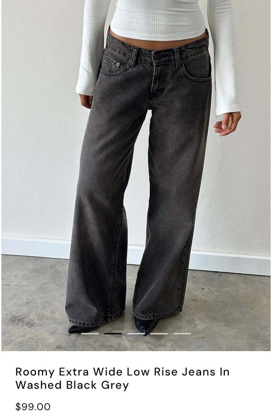 Motel Rocks Roomy Extra Wide Low Rise Jeans Size 26 Washed Black Grey